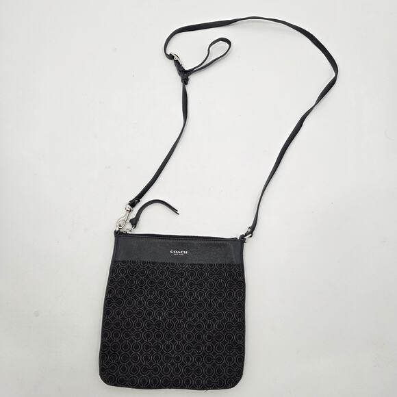 Coach Handbags - Coach New York Signature Op Art Black Gray Crossbody Canvas Leather Trim Slim